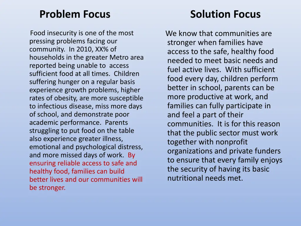 problem focus solution focus