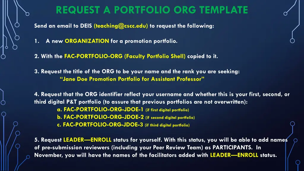 request a portfolio org template