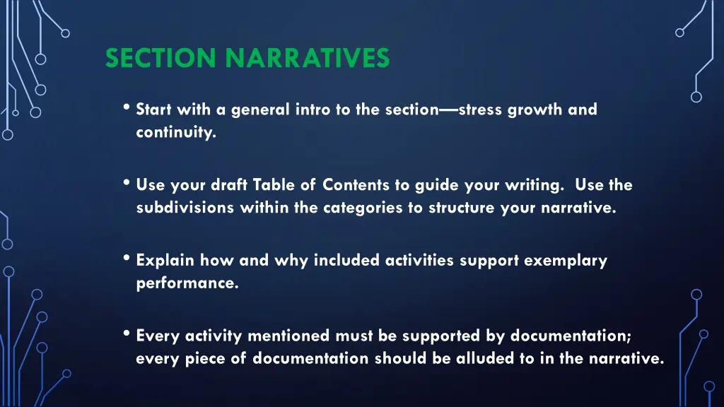 section narratives