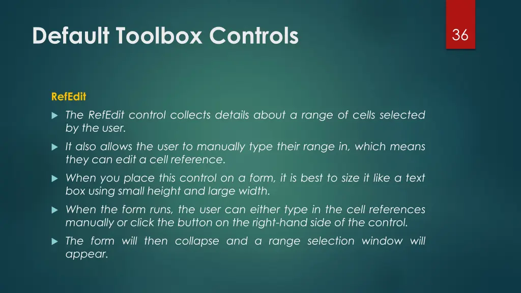 default toolbox controls 20