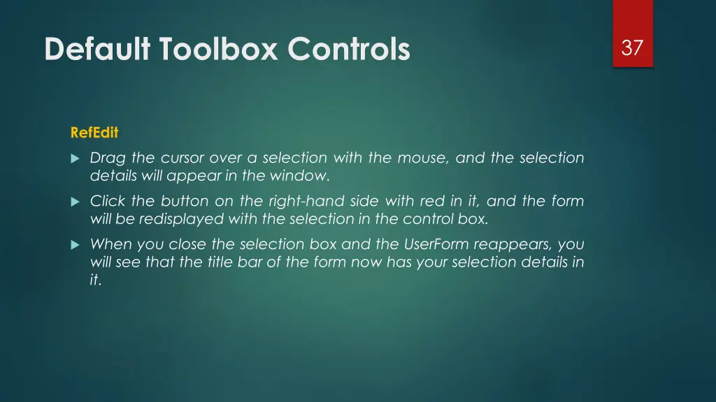 default toolbox controls 21