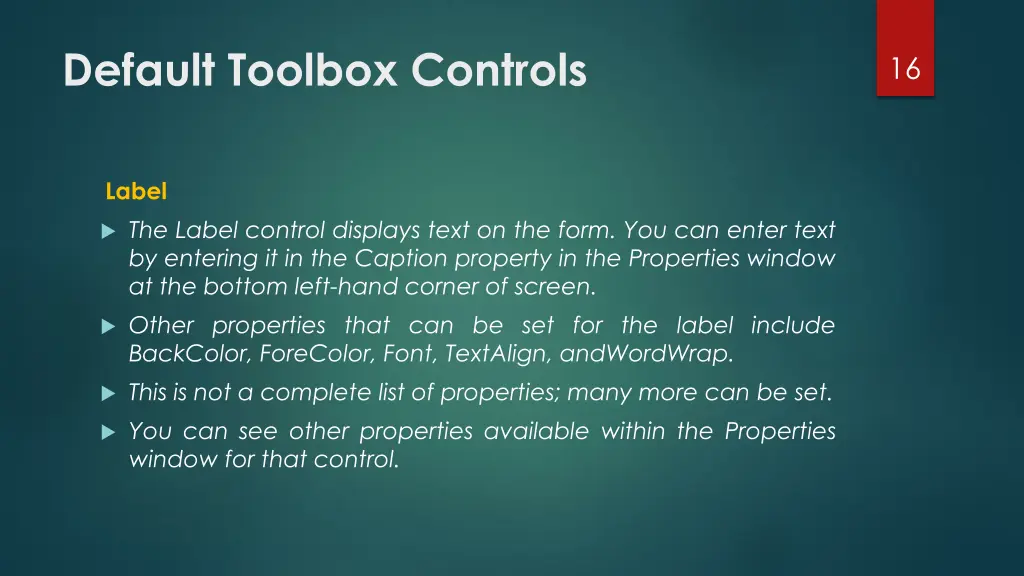 default toolbox controls