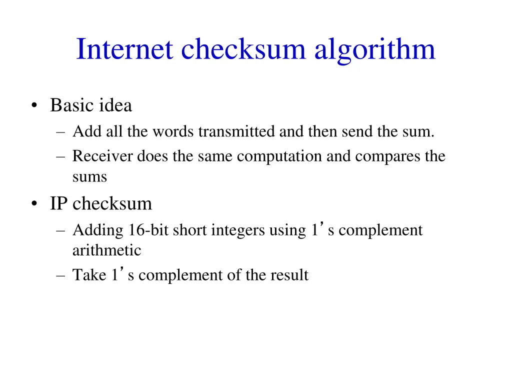 internet checksum algorithm