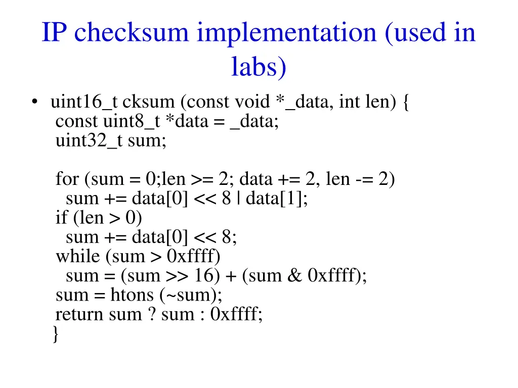 ip checksum implementation used in labs uint16