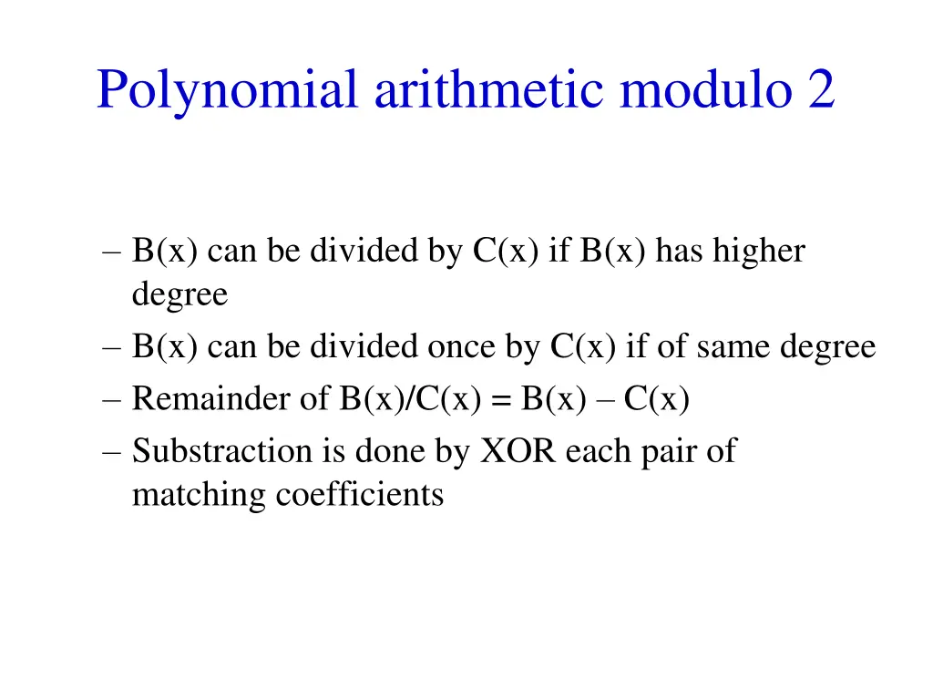 polynomial arithmetic modulo 2