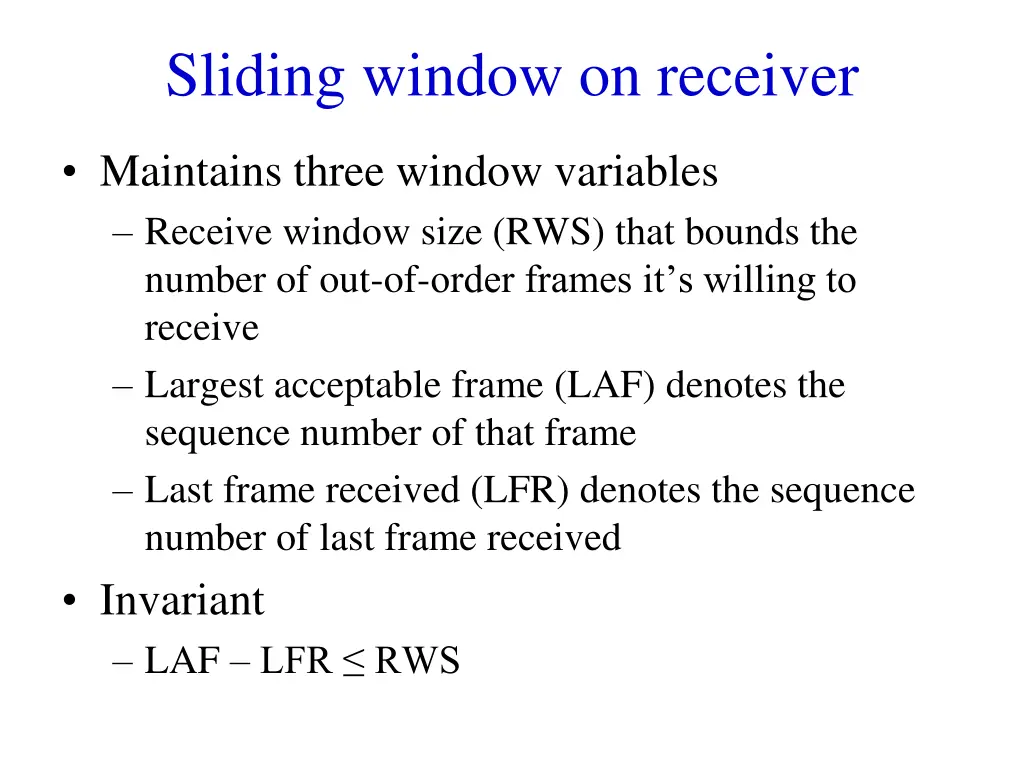 sliding window on receiver