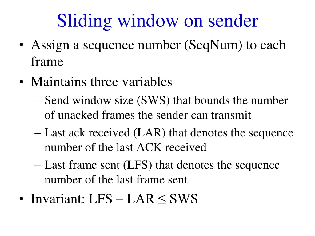 sliding window on sender assign a sequence number