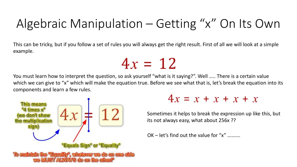 algebraic manipulation getting x on its own