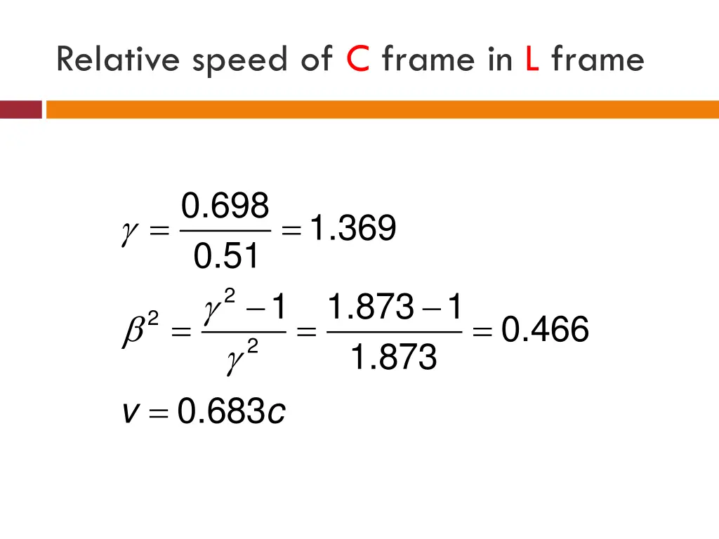 relative speed of c frame in l frame