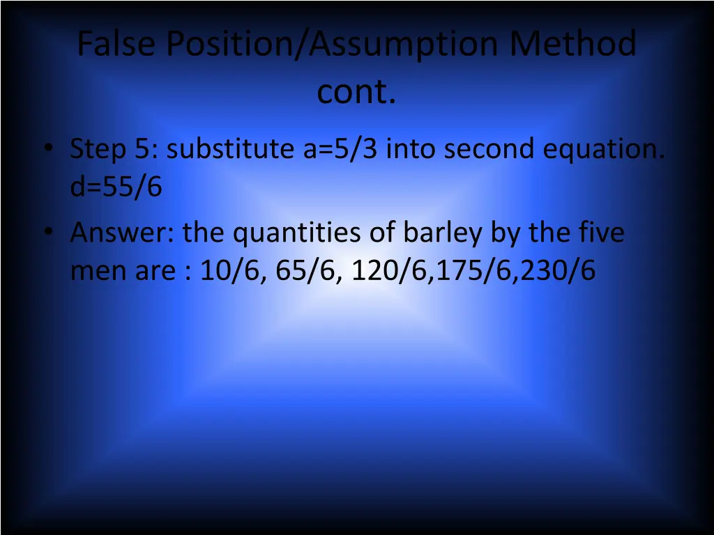 false position assumption method cont