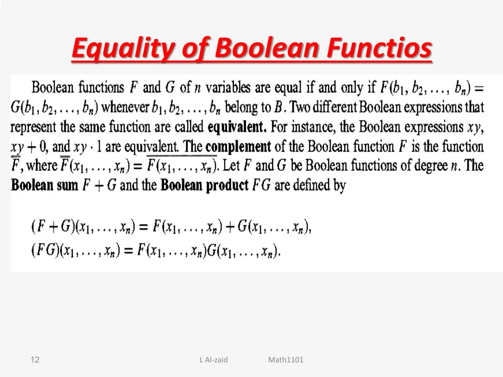 equality of boolean functios