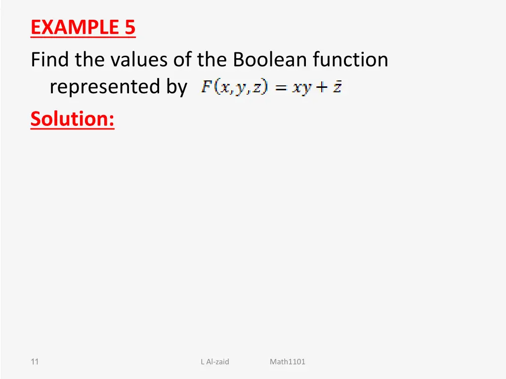 example 5 find the values of the boolean function