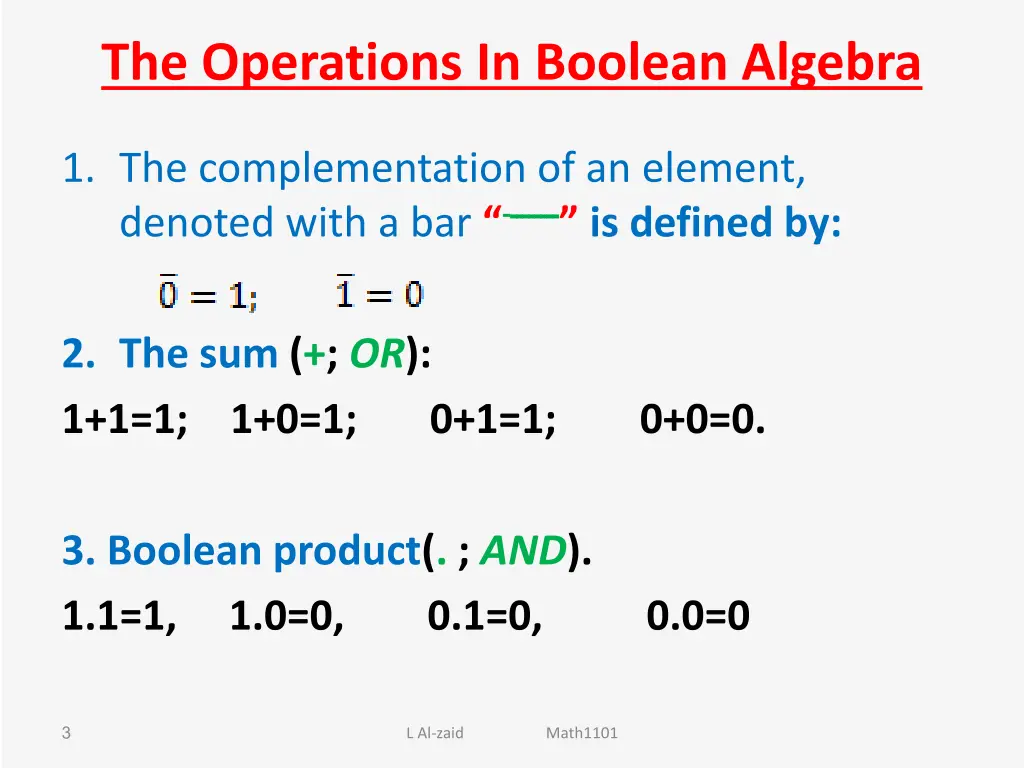 the operations in boolean algebra