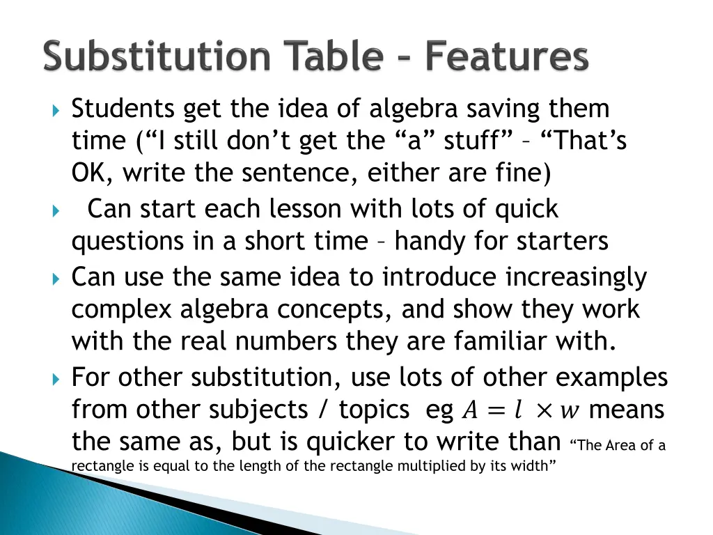 students get the idea of algebra saving them time