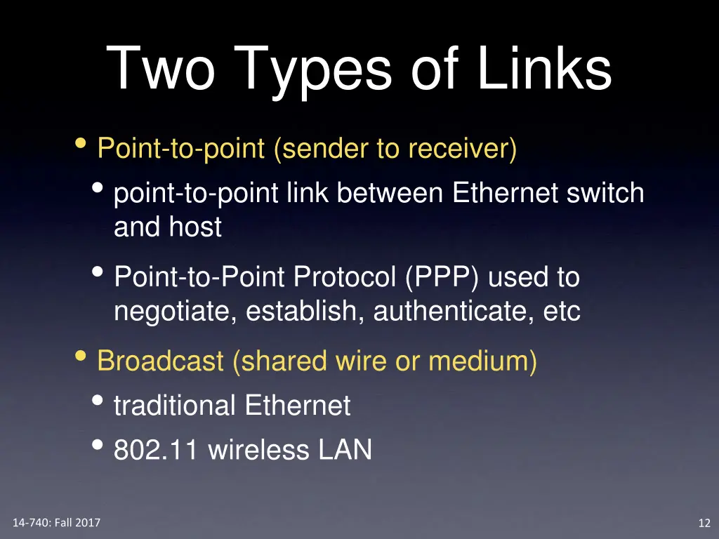 two types of links point to point sender