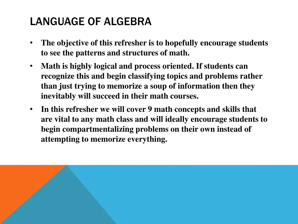 language of algebra 1