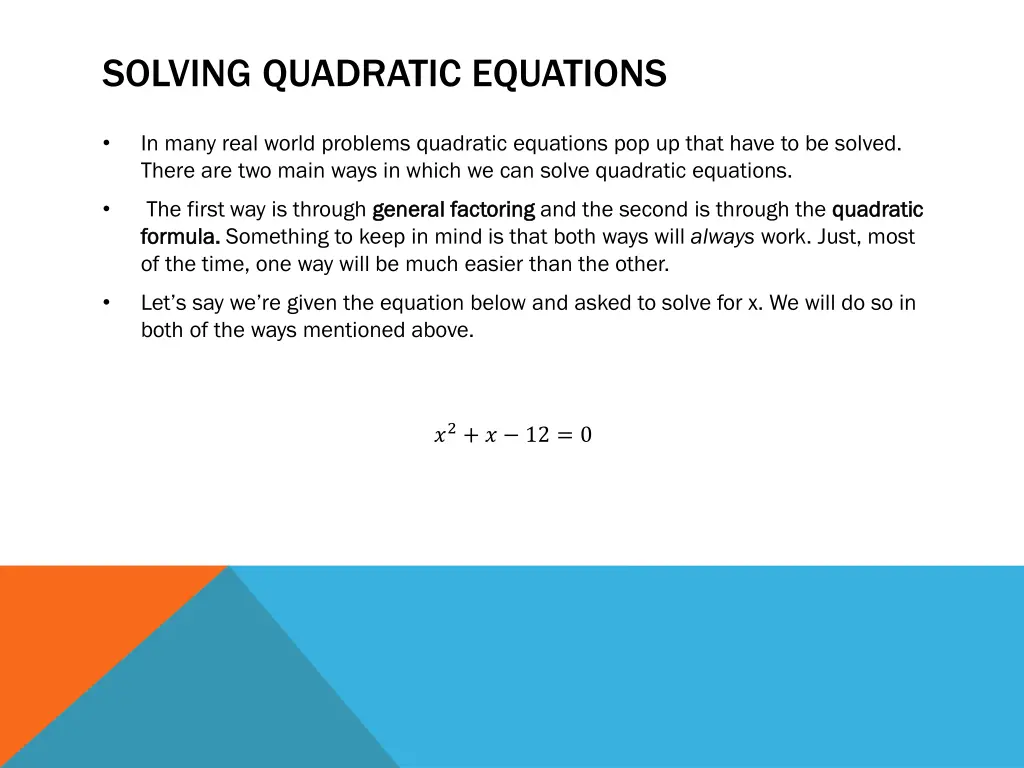 solving quadratic equations