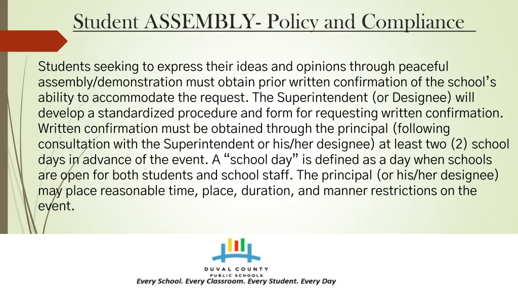 student assembly policy and compliance