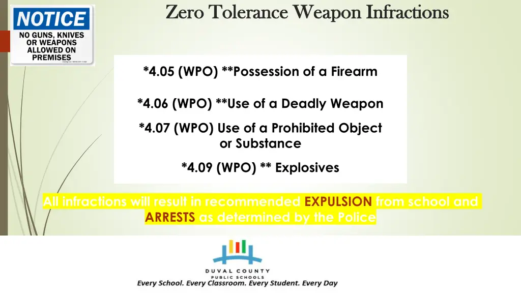 zero tolerance weapon infractions zero tolerance