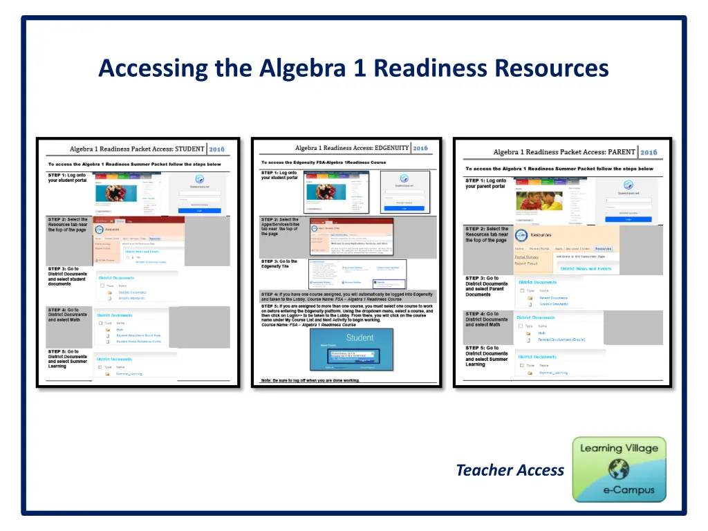 accessing the algebra 1 readiness resources