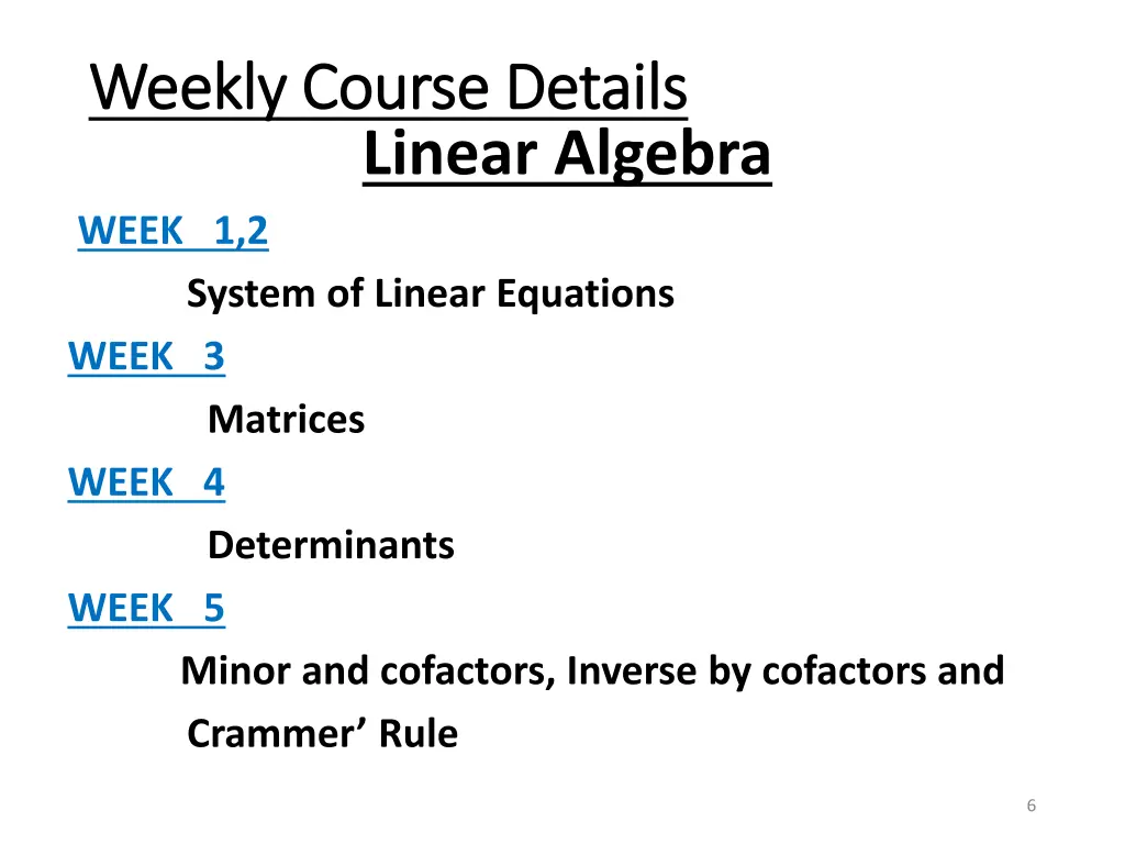 weekly course details weekly course details