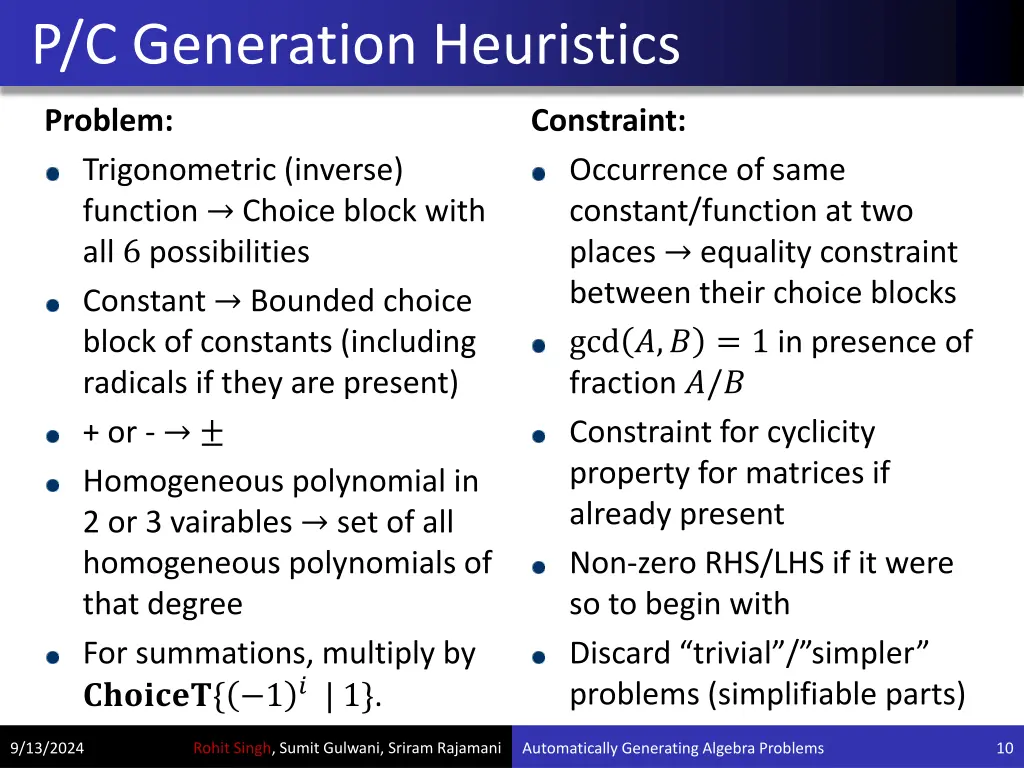 p c generation heuristics