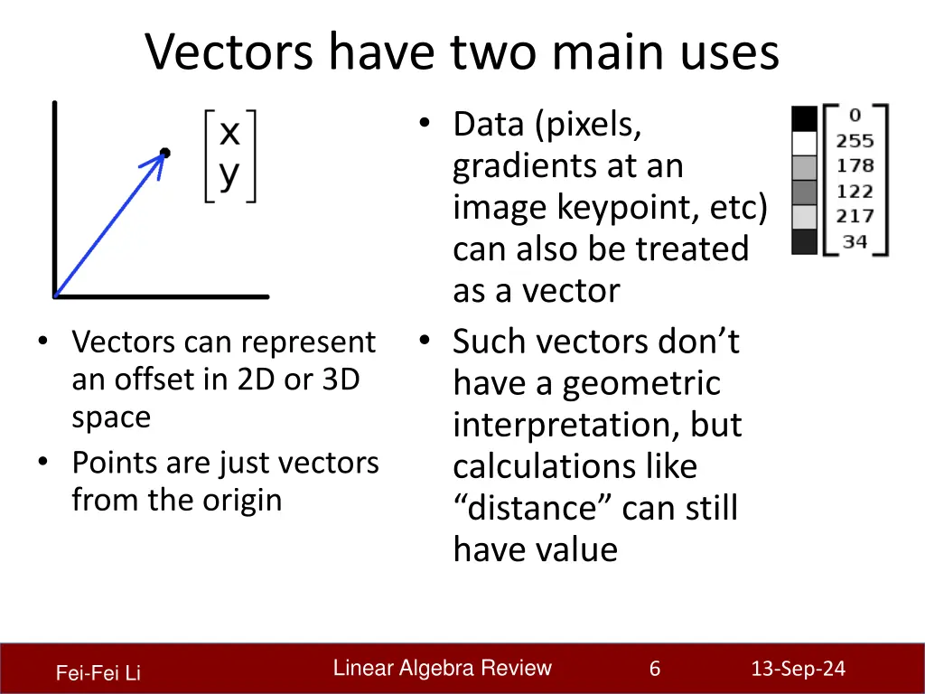 vectors have two main uses data pixels gradients