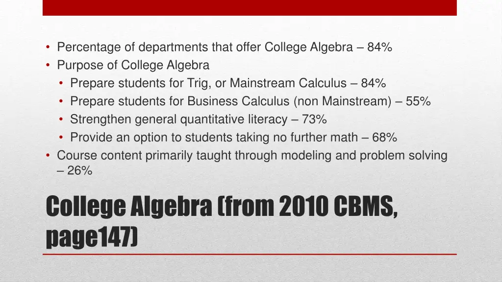 percentage of departments that offer college