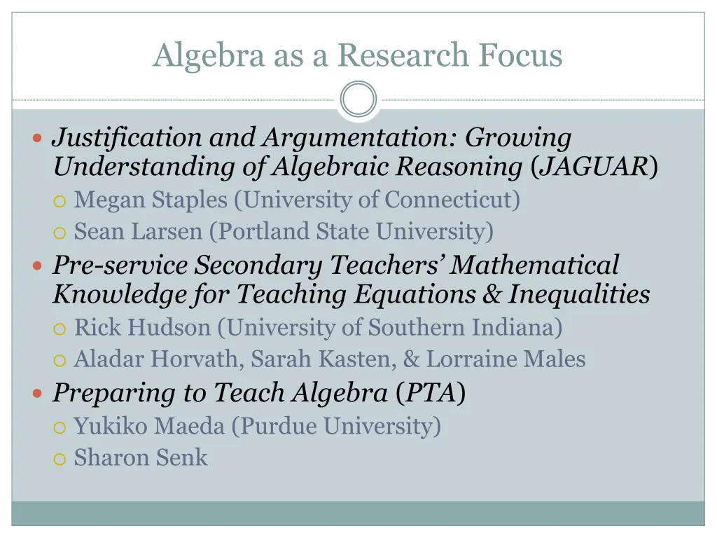 algebra as a research focus