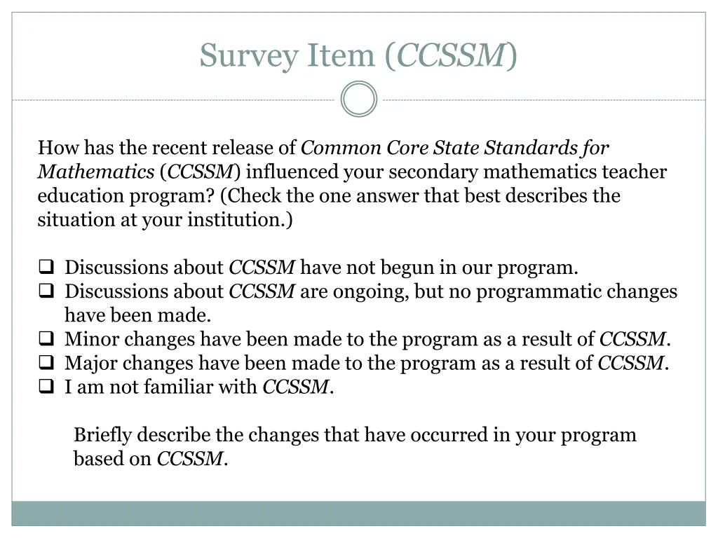 survey item ccssm