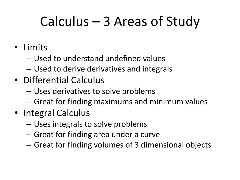 calculus 3 areas of study