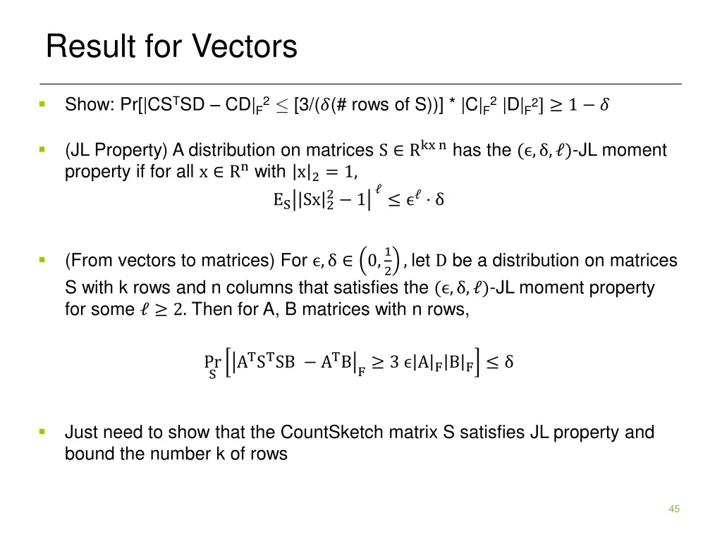 result for vectors