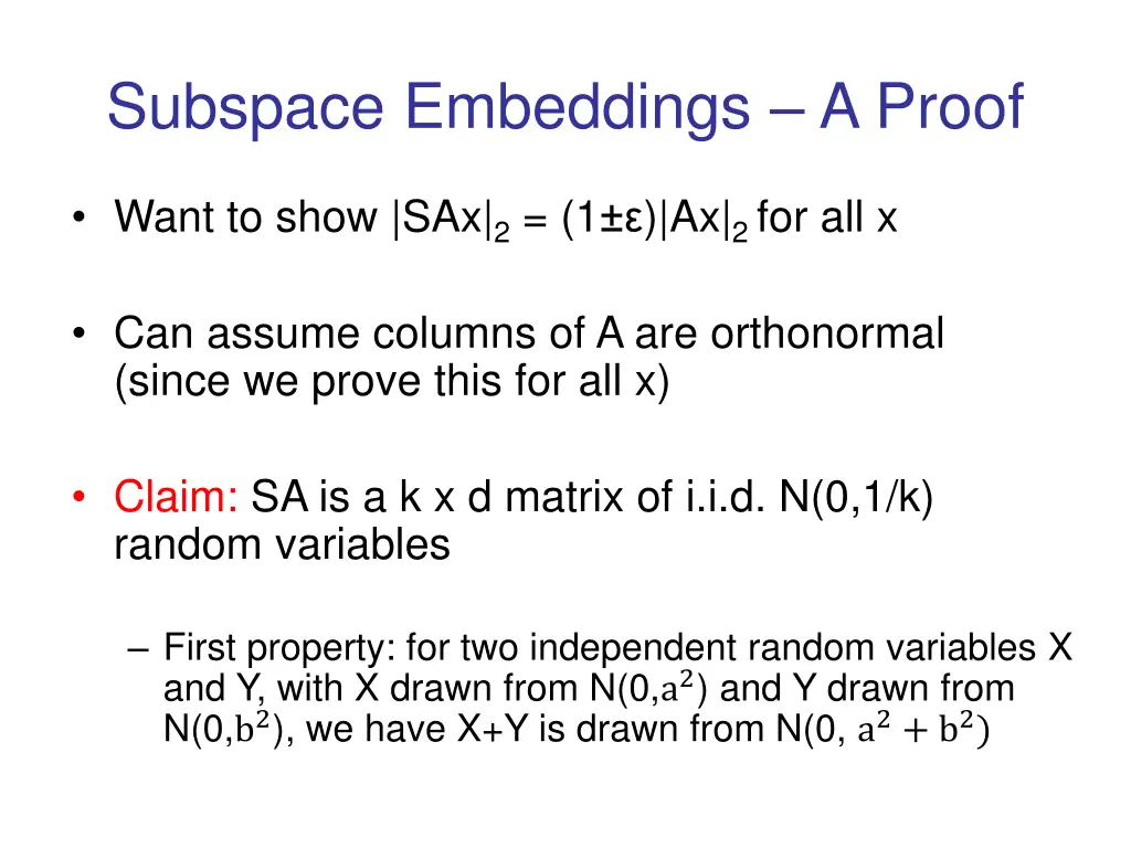 subspace embeddings a proof