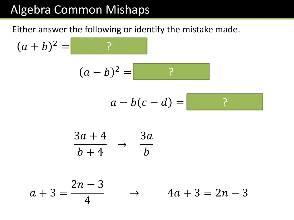 algebra common mishaps