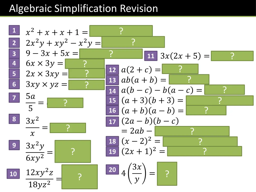 algebraic simplification revision