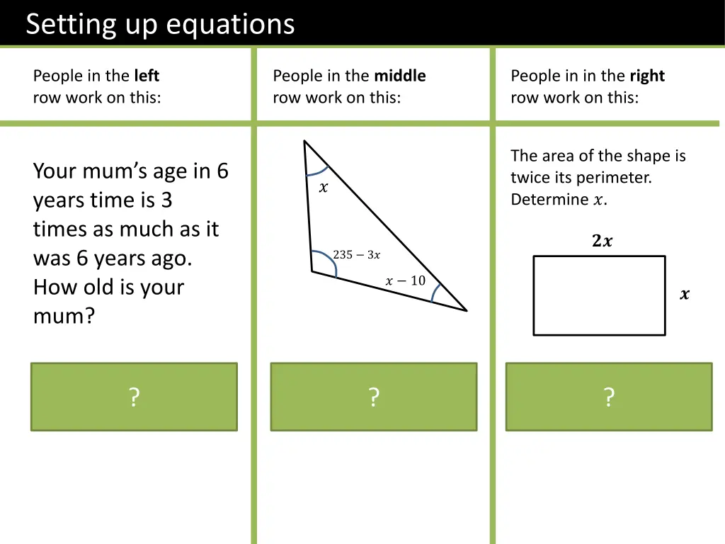 setting up equations