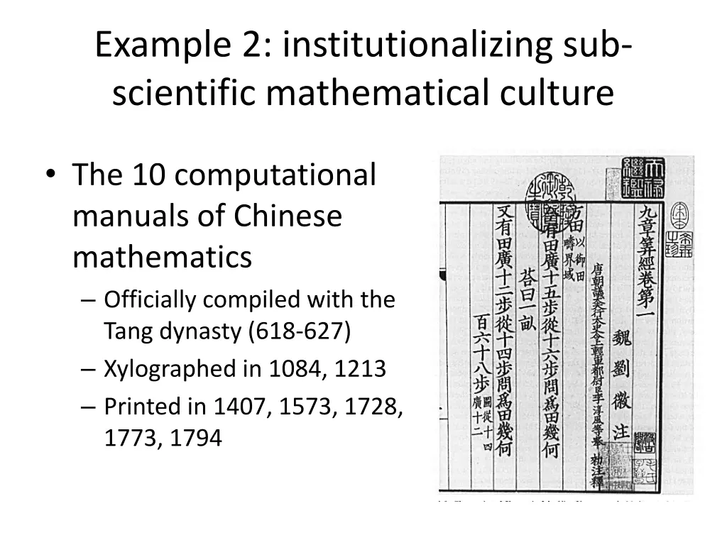 example 2 institutionalizing sub scientific