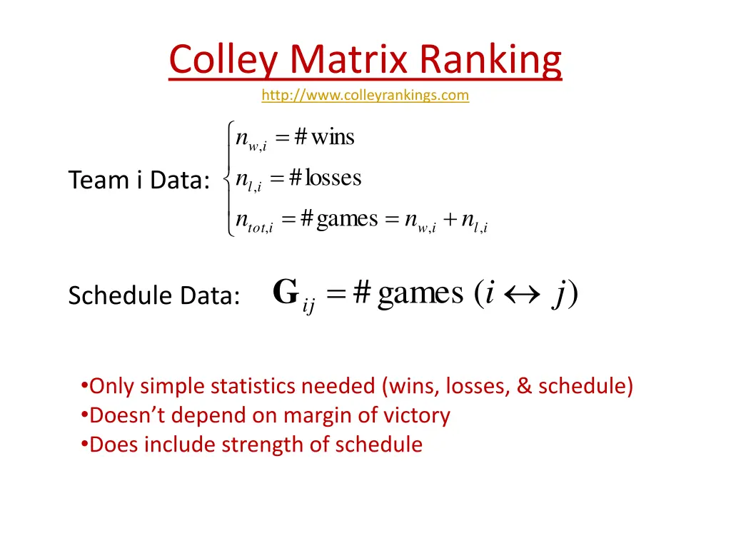 colley matrix ranking http www colleyrankings com