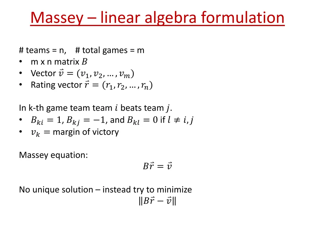 massey linear algebra formulation