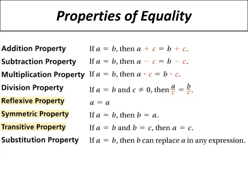 properties of equality