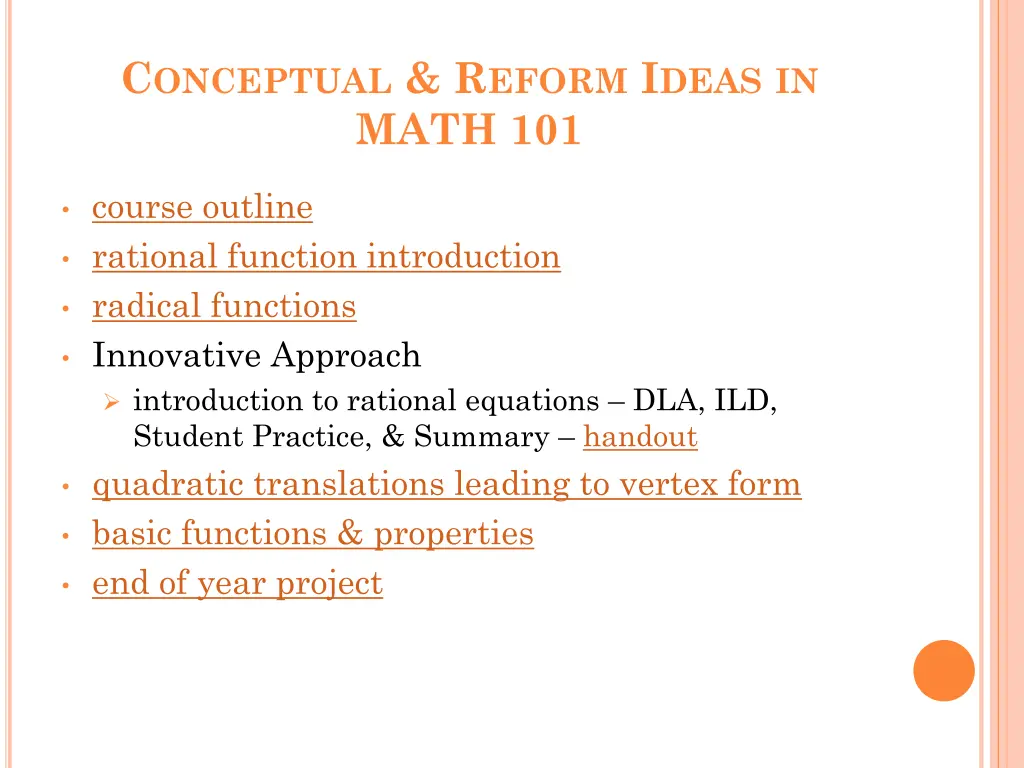 c onceptual r eform i deas in math 101