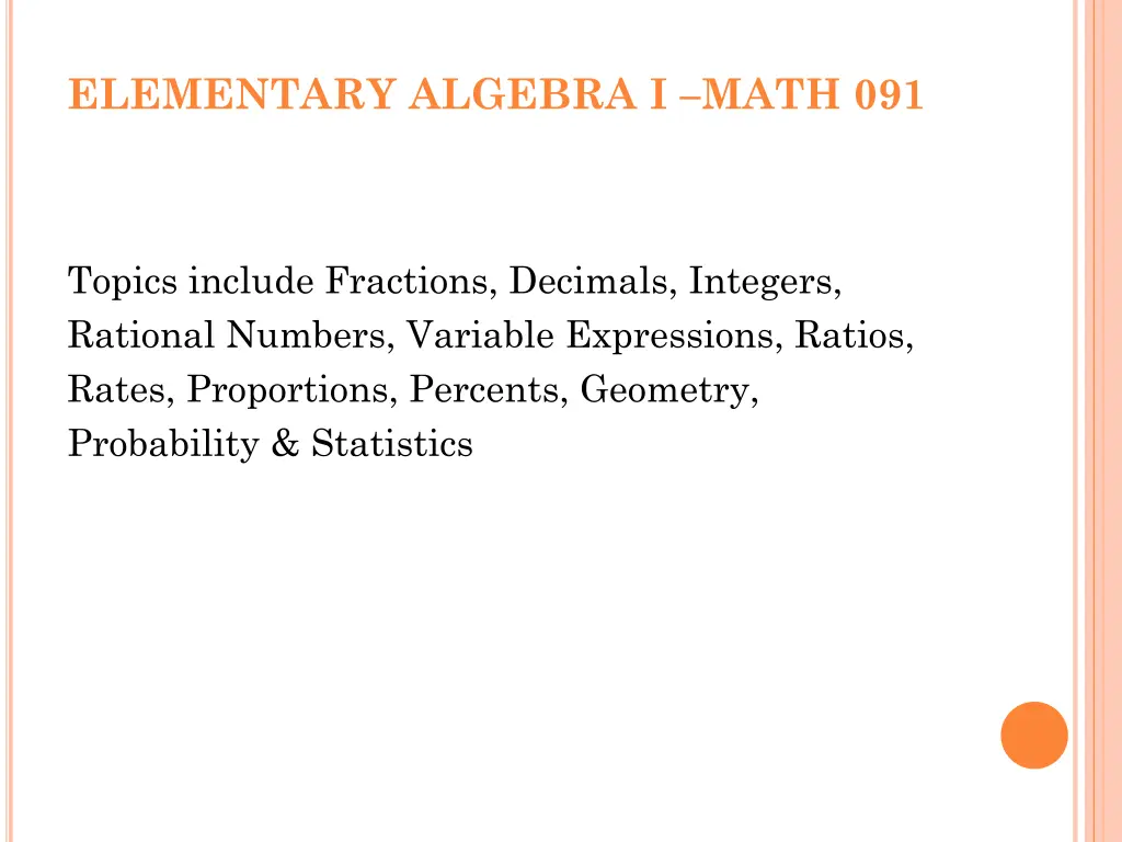 elementary algebra i math 091