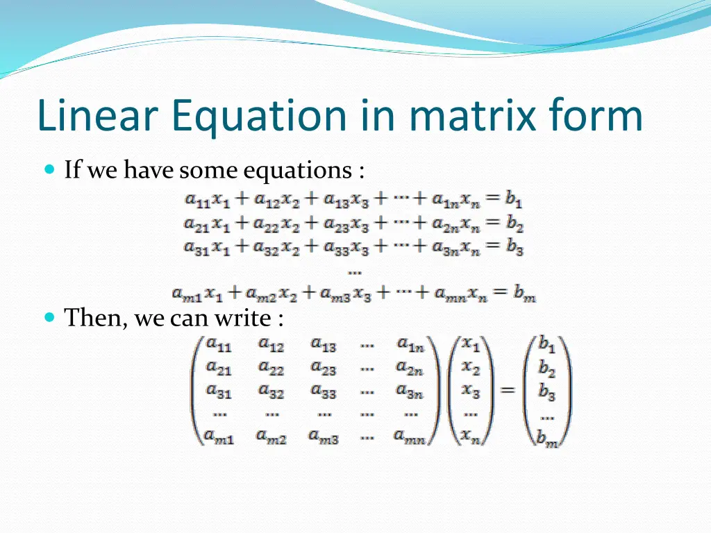 linear equation in matrix form