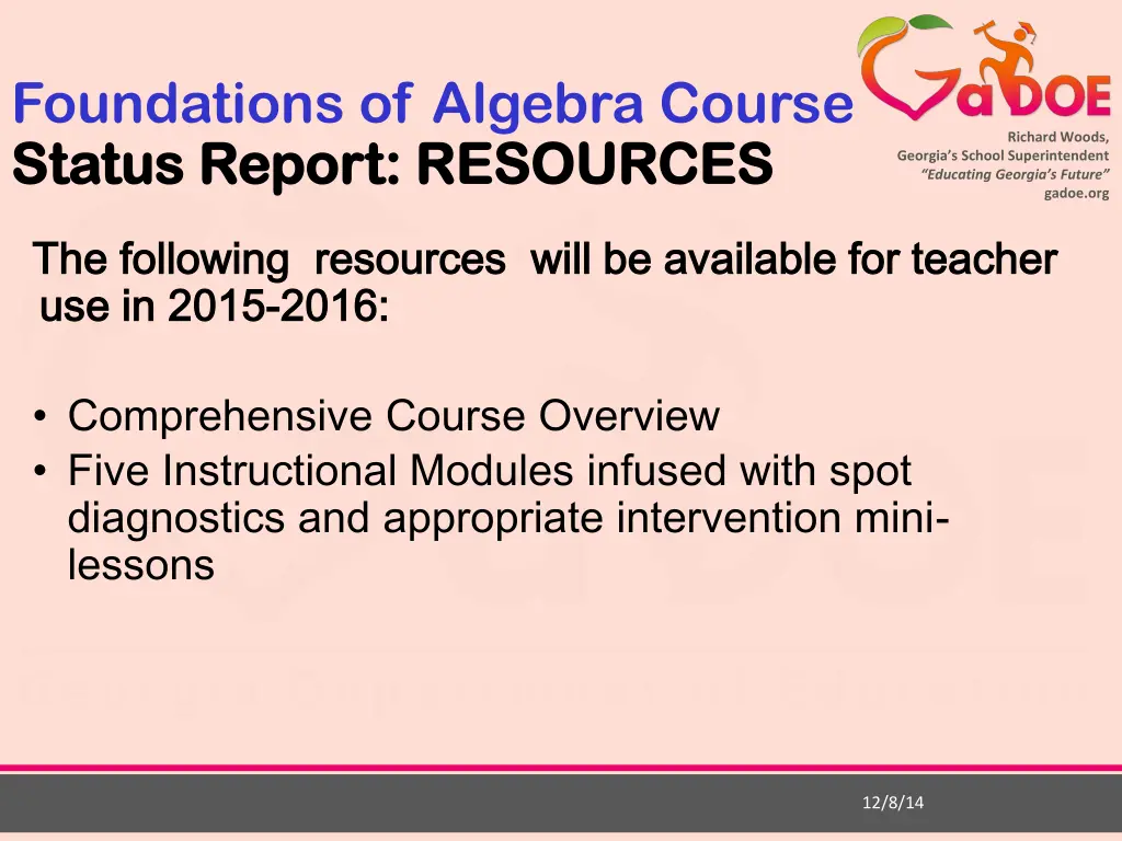 foundations of algebra course status report 3