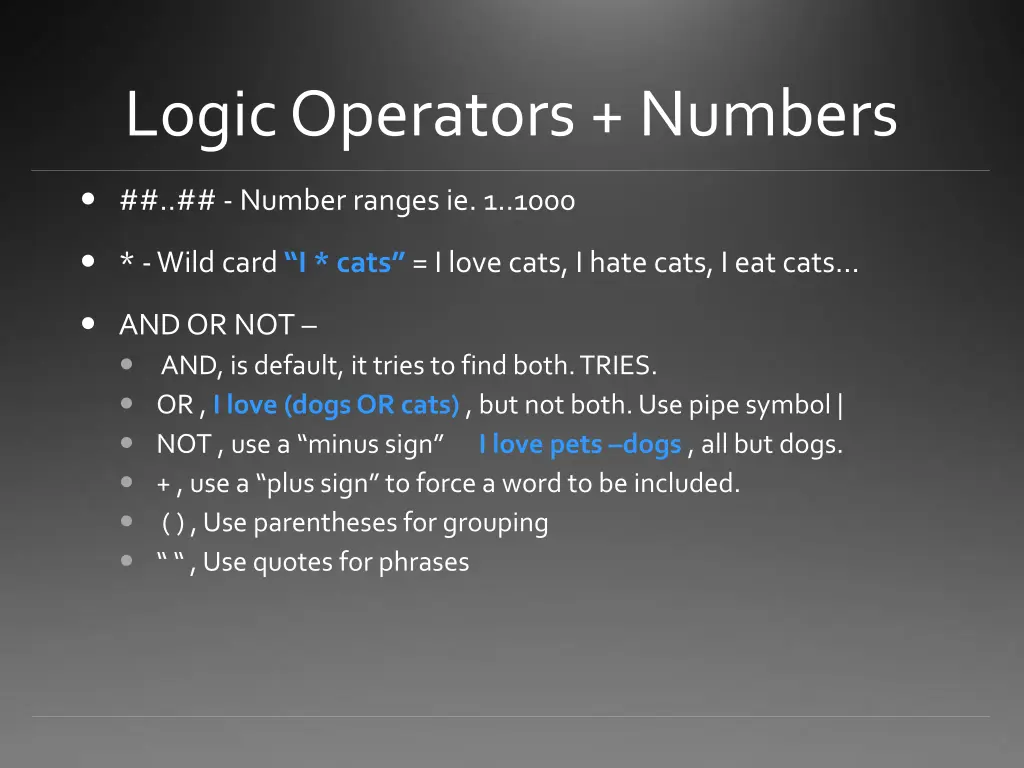 logic operators numbers