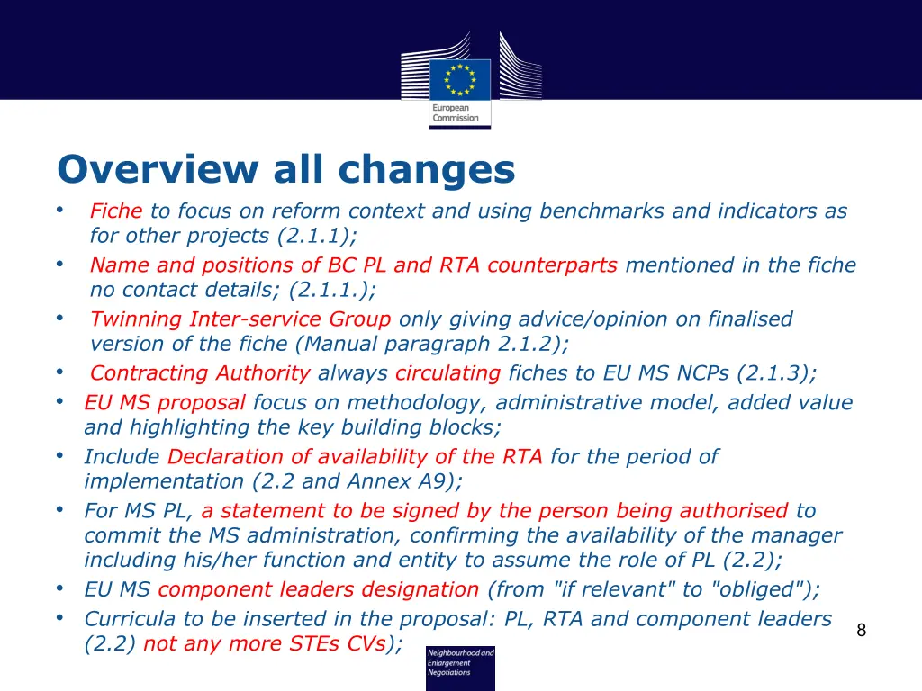 overview all changes fiche to focus on reform