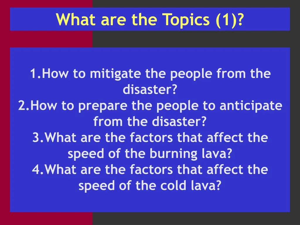 what are the topics 1