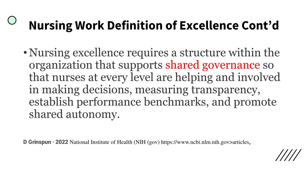 nursing work definition of excellence cont d