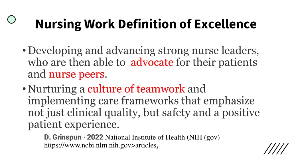 nursing work definition of excellence