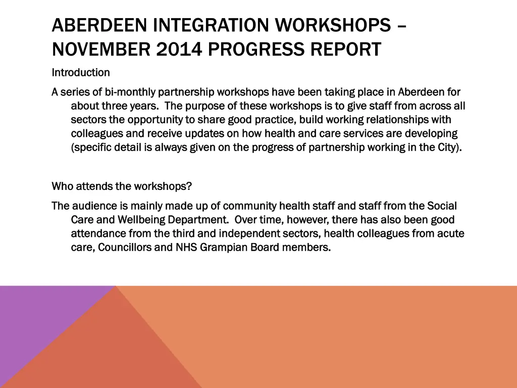 aberdeen integration workshops november 2014